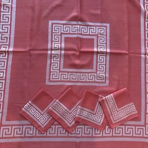 Greek Key Coral Salmon Square Tablecloth and Napkins 48"x48"‎